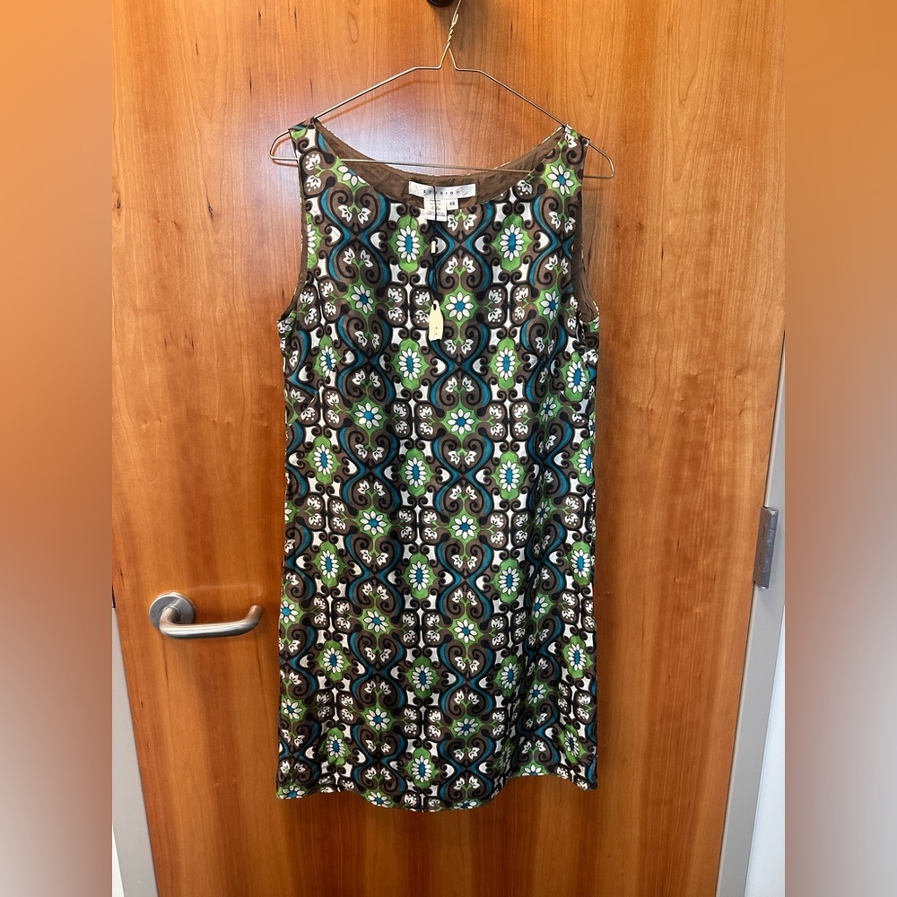 Studio M Retro Hippie Print Silk Sheath Mini Dress size XS